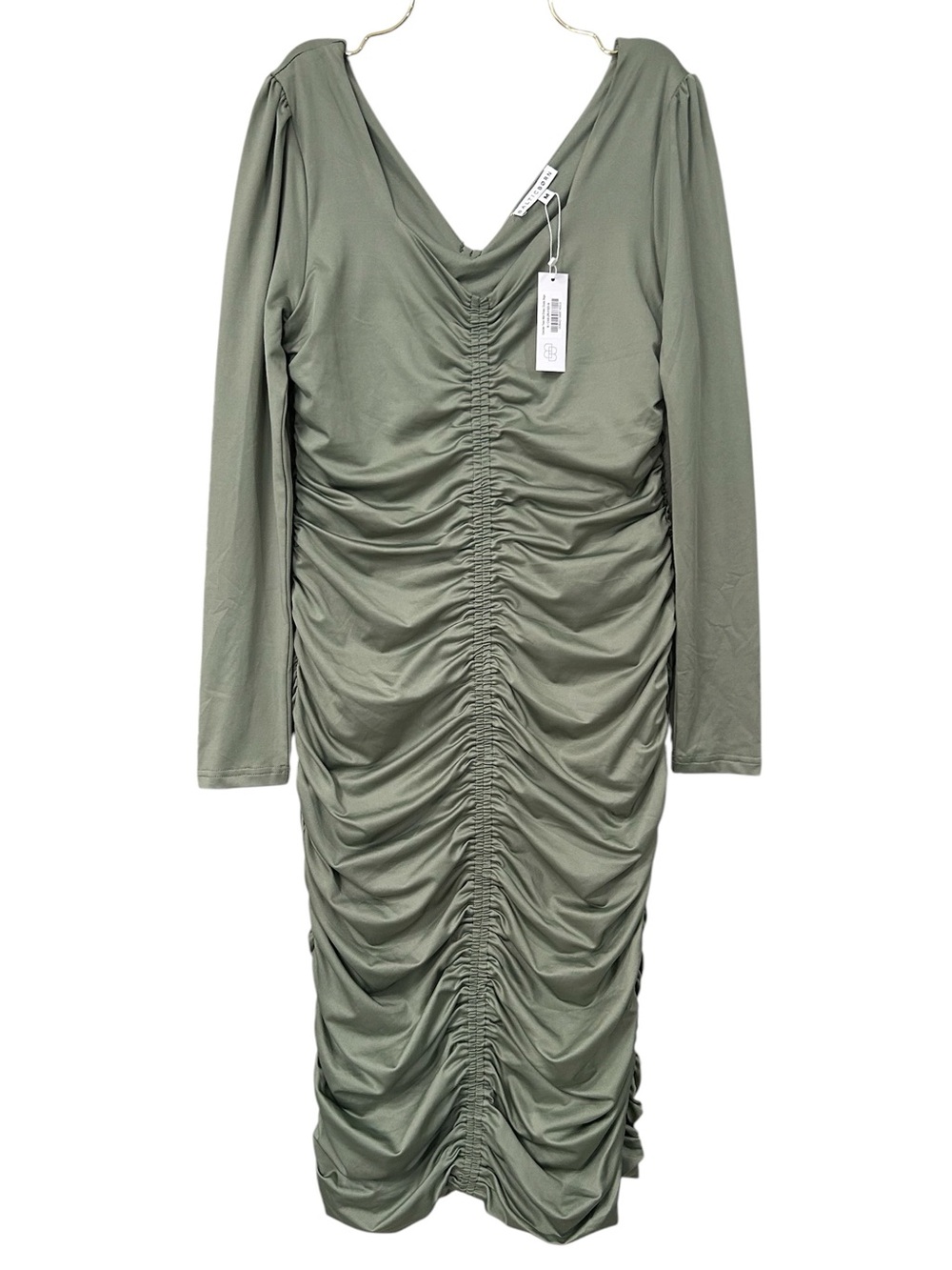 Baltic Born NWT Camden Town Midi Dress Medium in Dusty Sage Green Ruched Detail - Picture 4 of 13